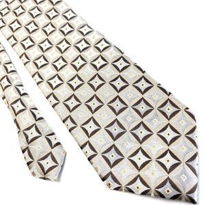 Valerio Garati Beige Brown Silk Tie‎ Woven Geometric
